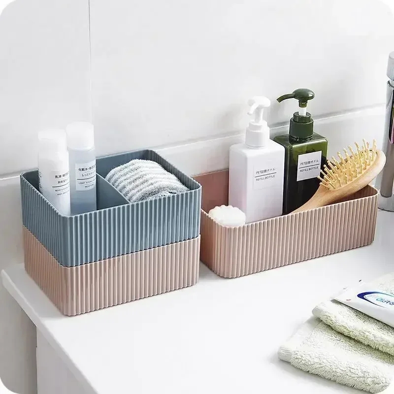 1pc 2Grid Makeup Storage Box Plastic Home Office Bathroom Storage Box Desktop Sundries Organizer Case Cosmetic Closet Bin Holder