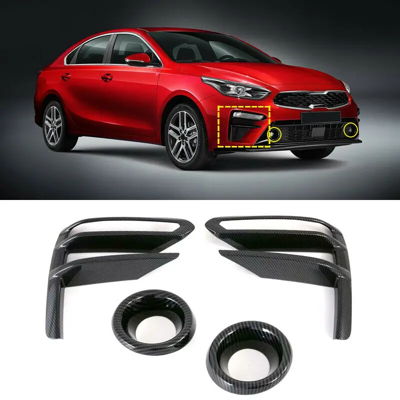 4PCS For Kia Forte K3 Cerato 2019 2020 Car Carbon Fiber Front Fog Light Lamp Stripe Cover Trim Frame Molding Accessories