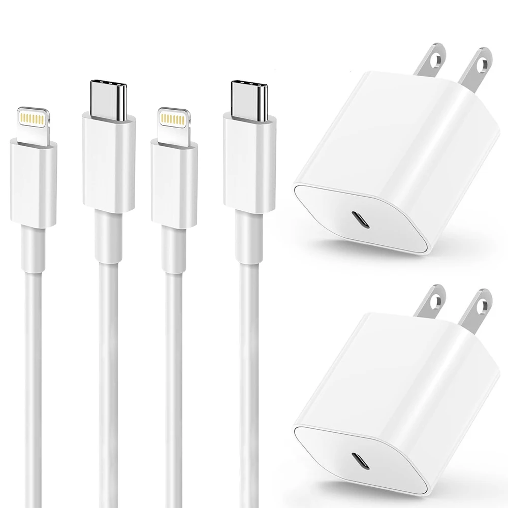 2 حزمة-20 واط مجموعة شاحن سريع PD شاحن مع 3.3ft/1 متر USB C إلى كابل الإضاءة مجموعة شحن سريع آيفون 14/13/12/11 برو ماكس
