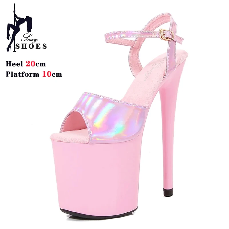 Gaoxiaojie luxury designer sandals women 20CM Illusory Color Flash PU Platform Pole Dance Shoes Stripper High Heels Party Shoes