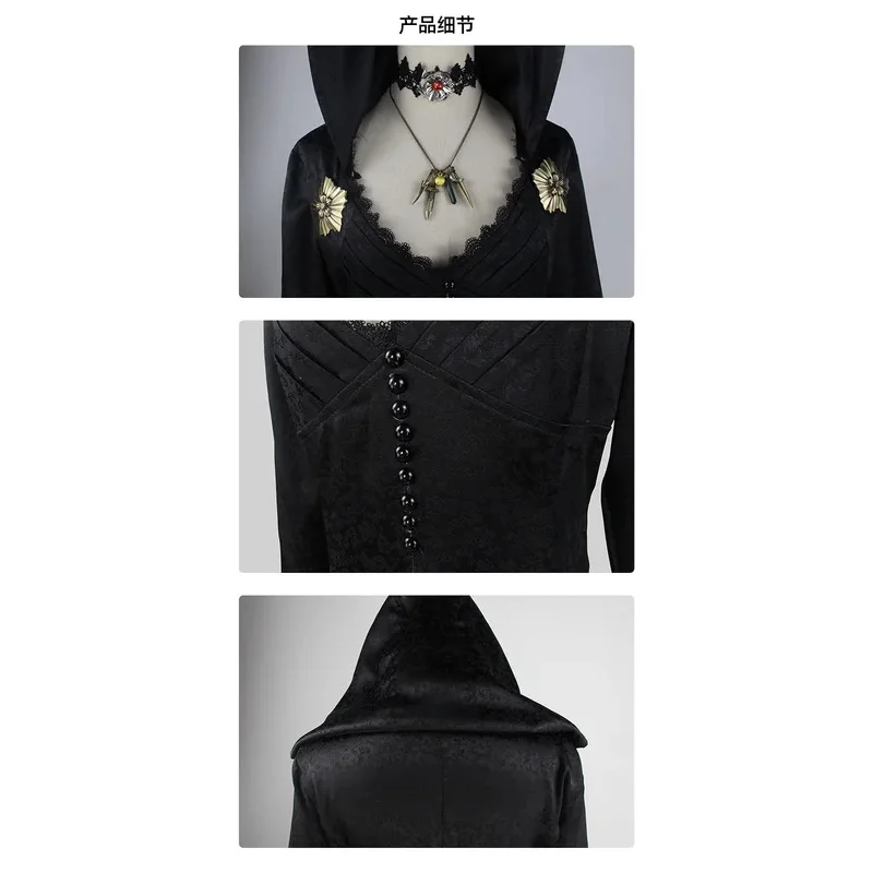 Resident Village 8 Alcina Dimitrescu Daniela Vampire Cosplay Costume Gothic Adult Women Long Dress Halloween Cainiva Blax,3;b'2. view 5