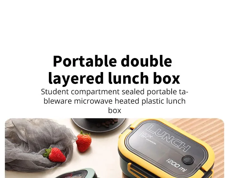 Doppelschichtiges Design mit Gabel und Löffel, Obst-Bento-Box für einfaches Tragen, mikrowellengeeignet und praktische Heiz-Lunchbox – Detail 1