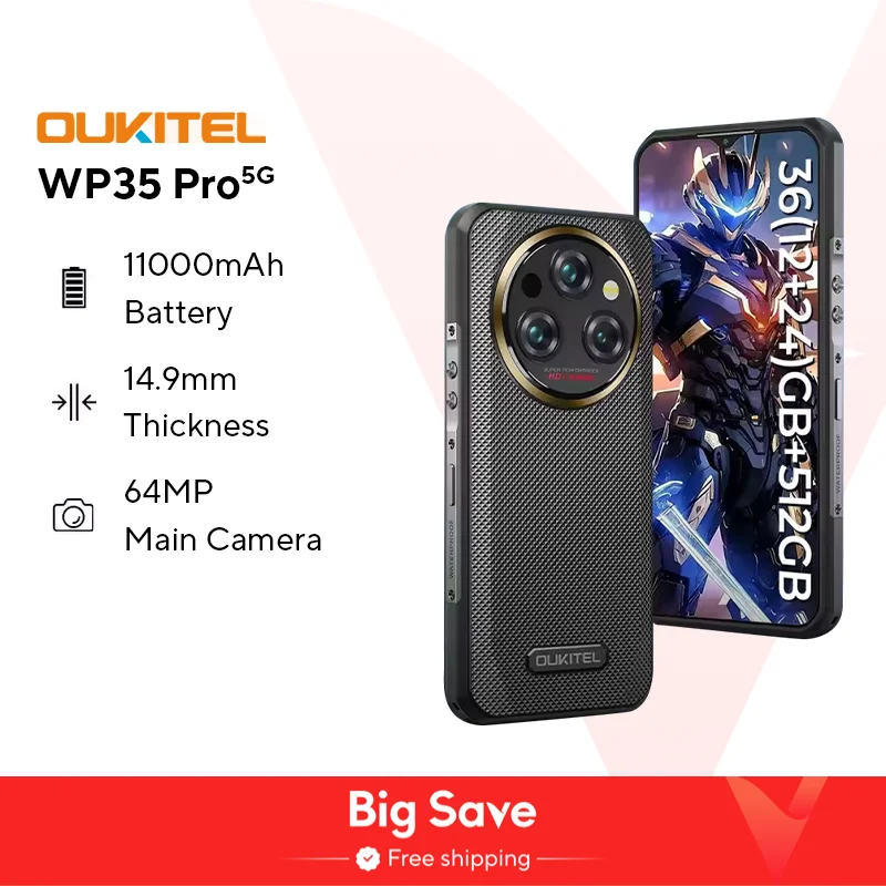 Oukitel WP35 Pro Rugged Smartphone 5G 11000mAh 36GB+512GB Andiron 14 64MP NFC Cell Phone