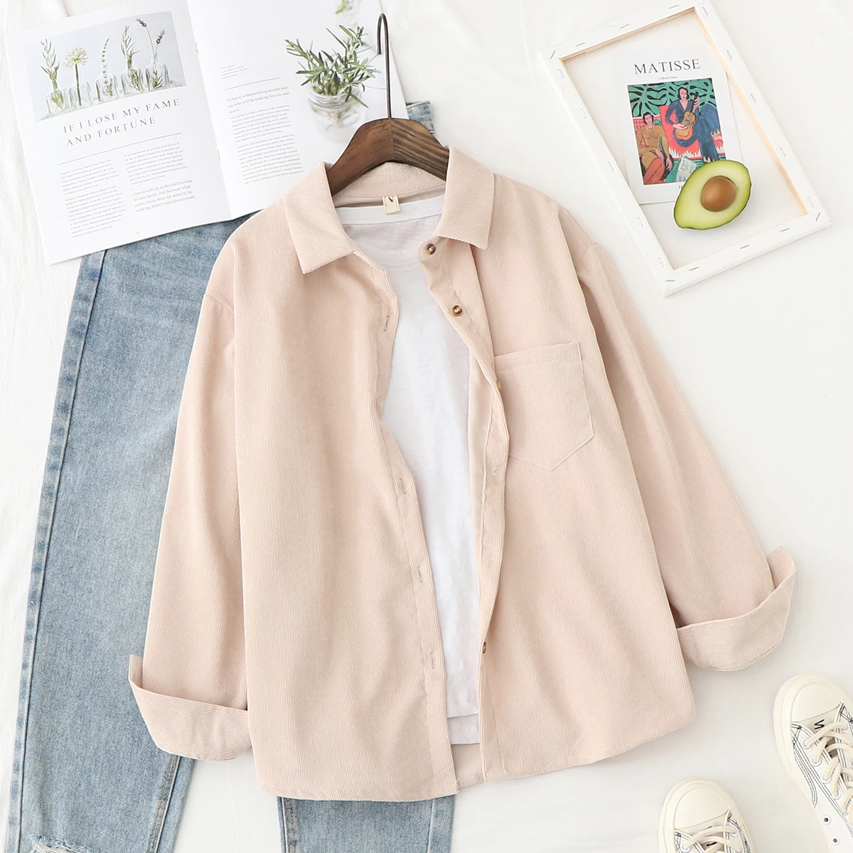 Fresh Corduroy Women Shirts 2024 New Ladies Loose Casual Long Sleeve Shirt Solid Color Blouses Tops Office Fine Female Clothes