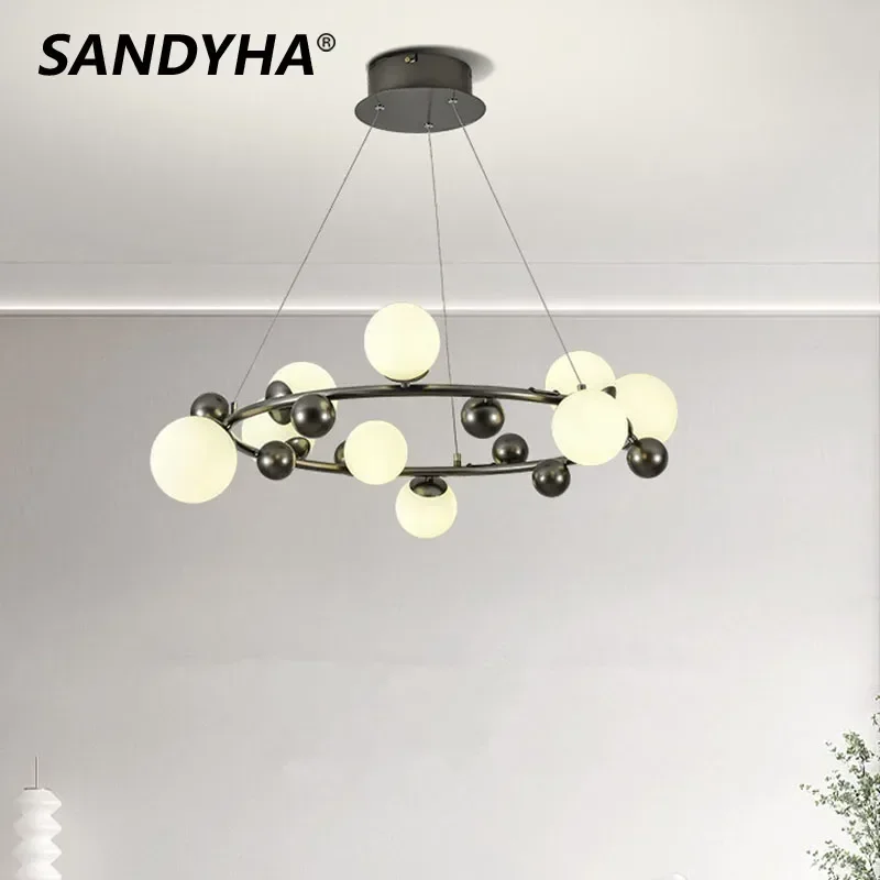 

SANDYHA Nordic Magic Bean Pendant Light Glass Lampshade Chandeliers for Living Room Bedroom Decoration Bedside Cabinet Lamp 2024