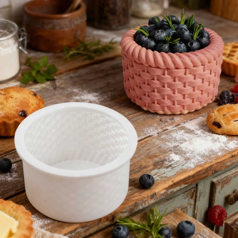 4-inch Bamboo Basket Design Mousse Cake Mold White or Black Silicone Chocolate Mold Candle Mould Kitchen Bakeware Dessert Tools