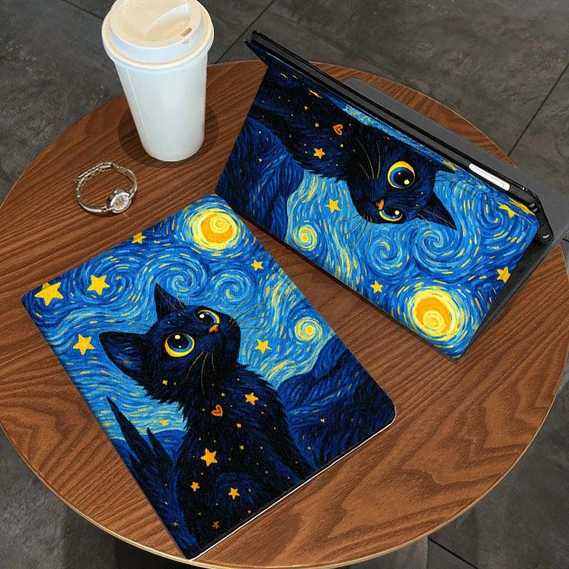 

Anime Oil Painting Cat Cute For iPad Pro Air Mini 1 2 3 4 5 6 7 7th 8th 9th 10th 11th 10.2 9.7 10.5 10.9 11 12.9 Tablet Case