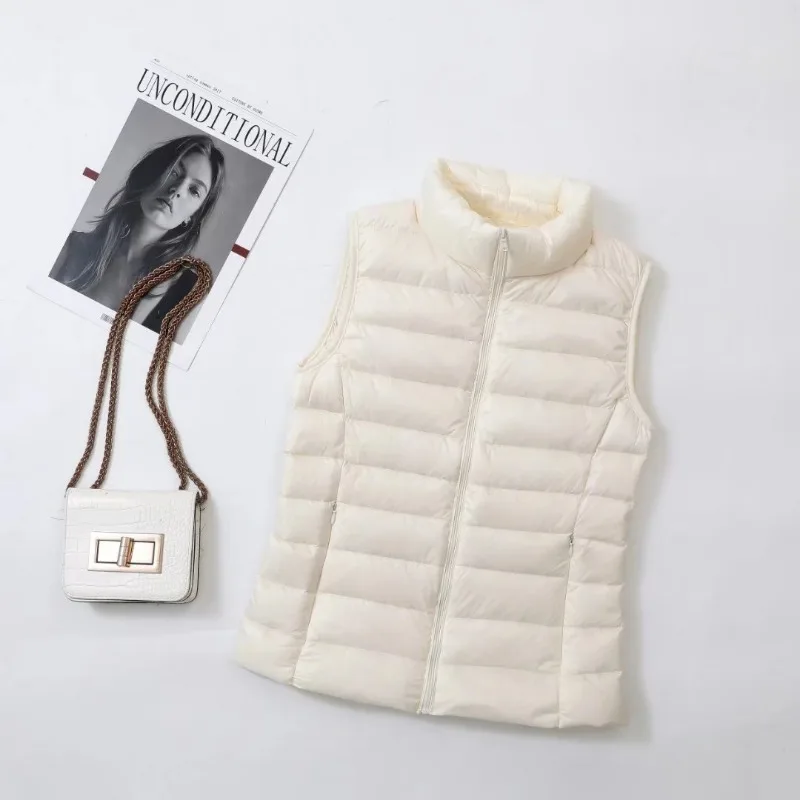 12 Colors Women Sleeveless Puffer Jacket 2023 New Arrivals Autumn Spring Female Fashion Office Lady White Duck Down Vest Coat