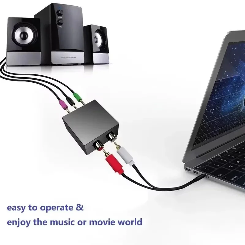 Audio Console Adapter for Multimedia Speaker, Stereo RCA to 3x1/8 (3.5mm) Jack, Bidirectional Conversion, 5.1 Multimedia Speaker