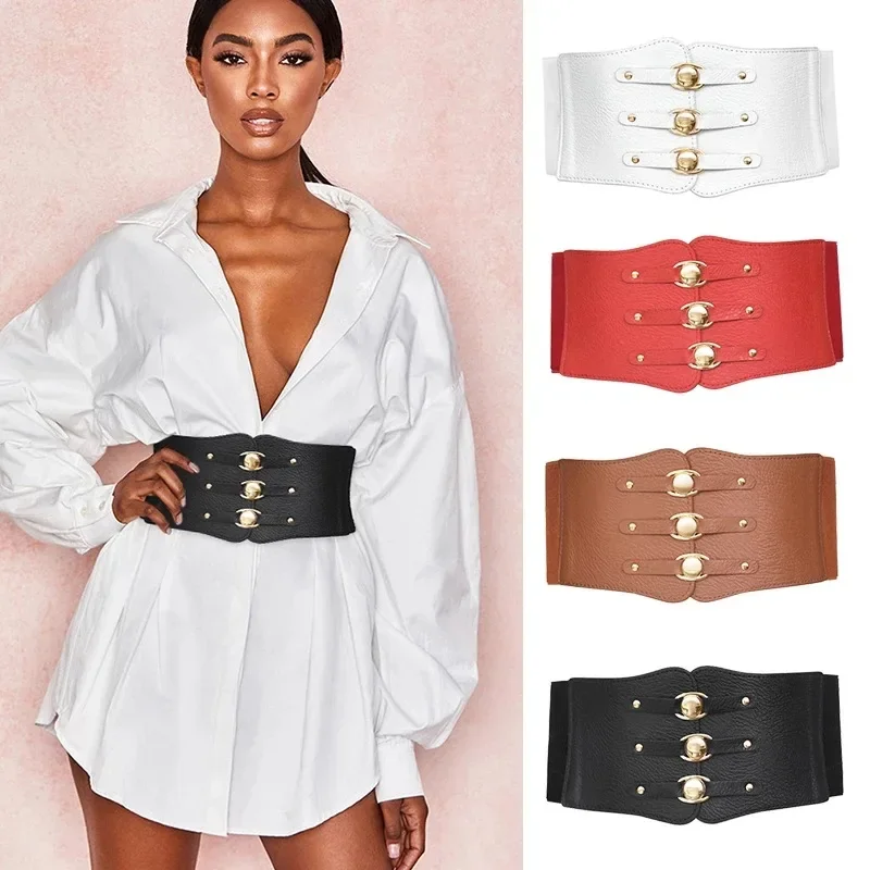 French Retro Girdle Waist Belt Fashion Female Wide Elastic Waistband Dress Shirt Belts Black Corset Bustier Top Gothic Clothes