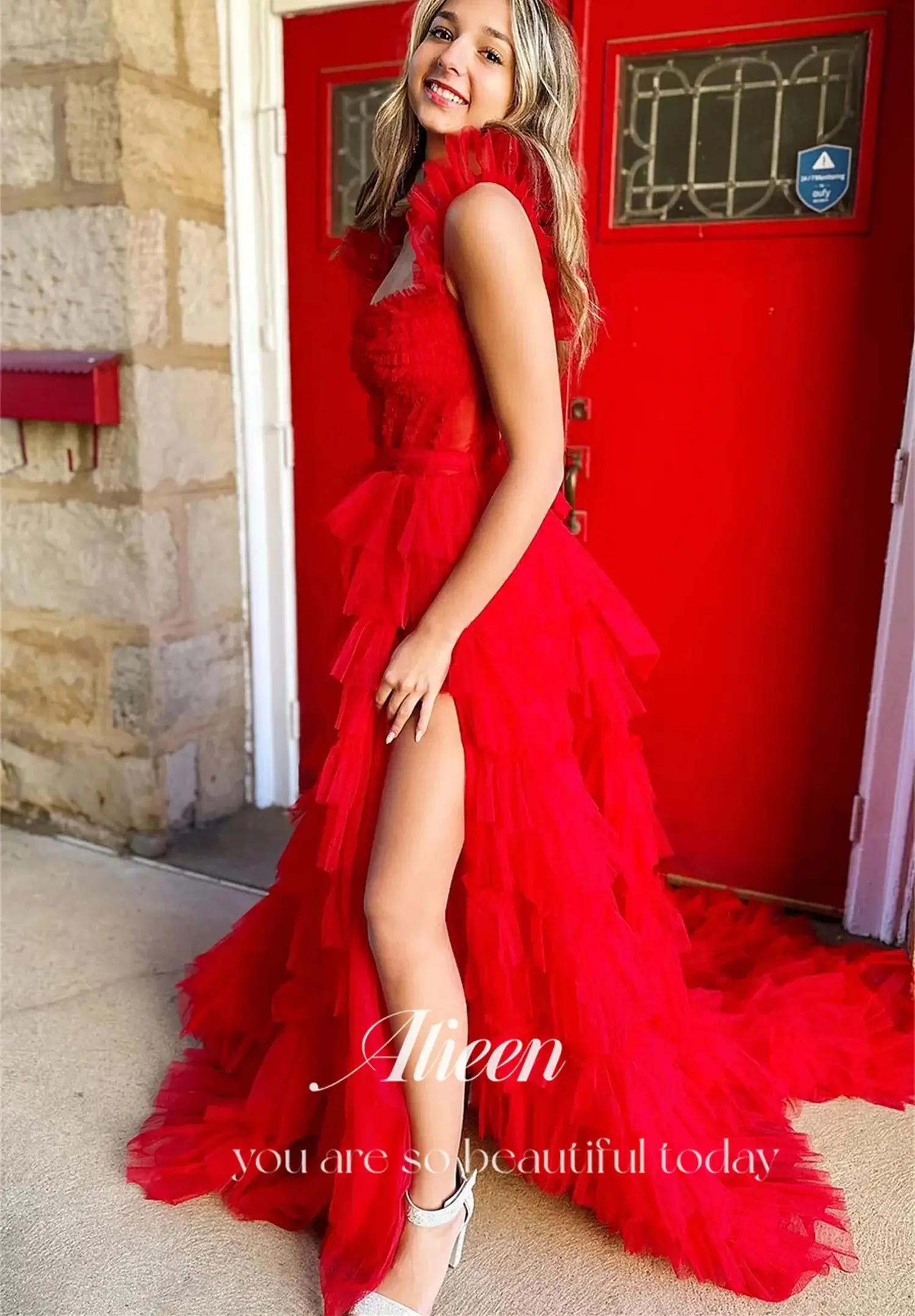 Aileen Slit Sweetheart Red Multi-layer Elegant Party Dresses 2024 for Wedding Guest Dress Women Evening Gown Prom