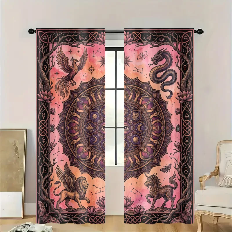 Mystical Zodiac Constellation Curtains Bohemian Celestial Astrology Window Drapes Filter Privacy Window Treatment for Home Decor
