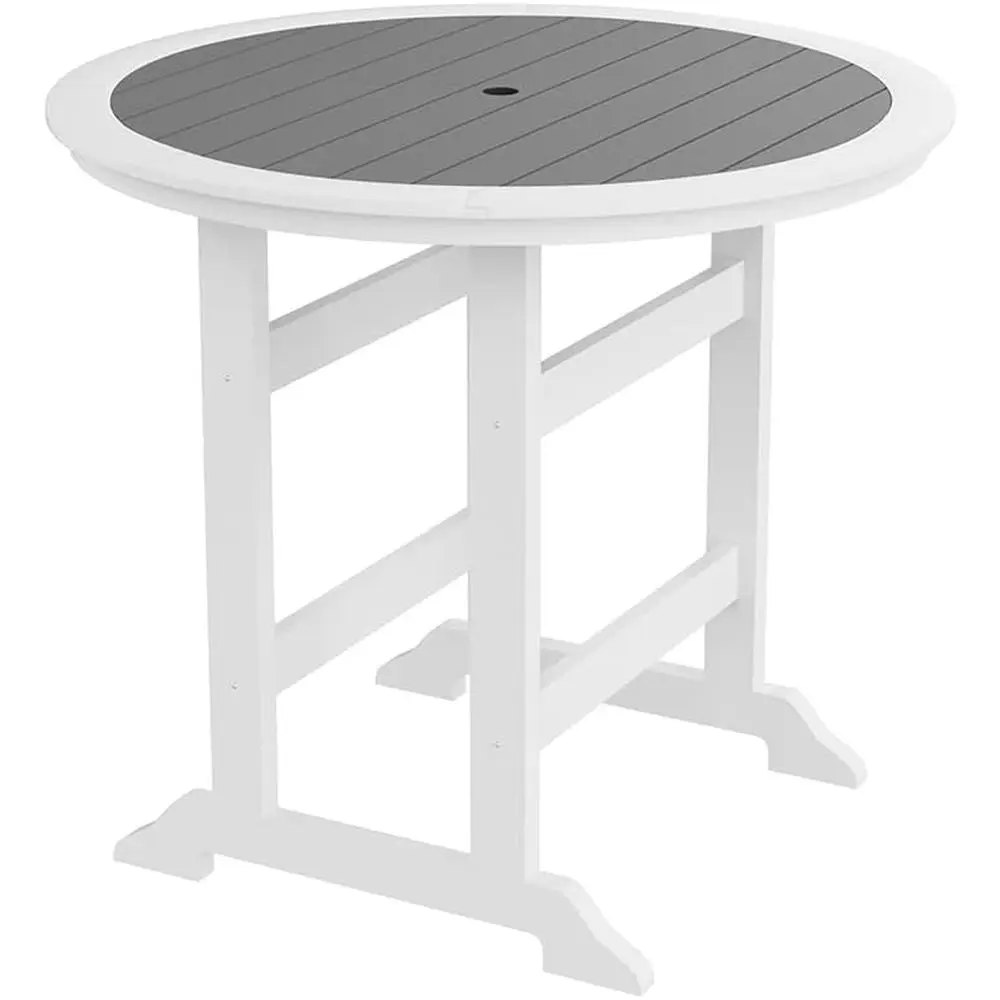 

Weatherproof Grey & White High Outdoor Patio Bar Table with Umbrella Hole