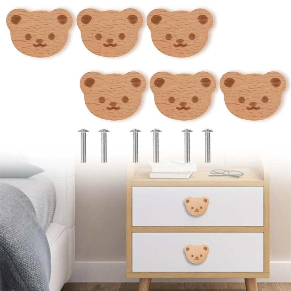 

Деревянные ручки-медведи, набор из 6 штук, ручки для ящиков в виде животных, деревянные ручки-кнопки для шкафов и гардеробов