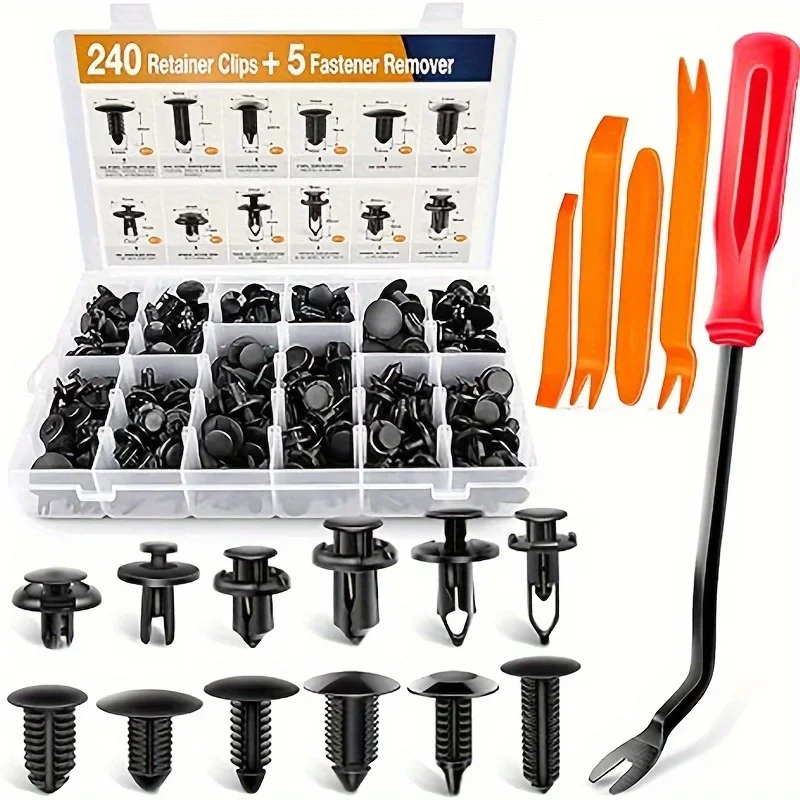 240pc bumper fixing clip, car plastic rivet quick detachable push type fixing kit - the most popular size car push pin rivet kit