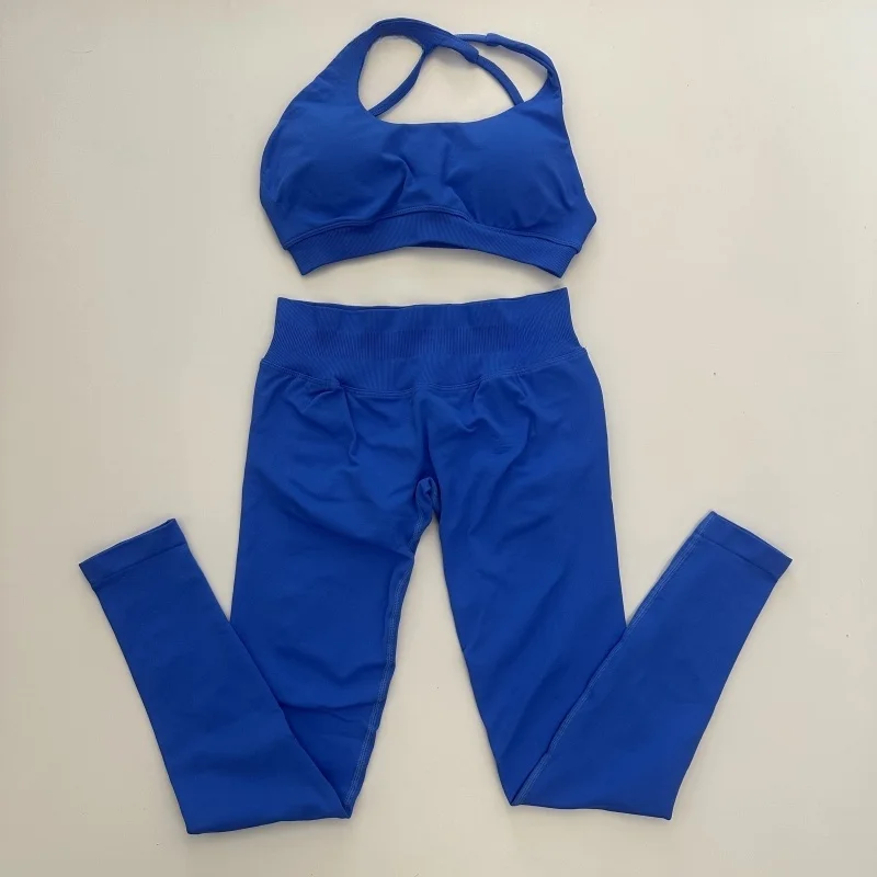No Logo Seamless Gym Set Women Yoga Clothing Sportswear Yoga Leggings and Sports Bra 2 Piece Sets Workout Outfit Activewear