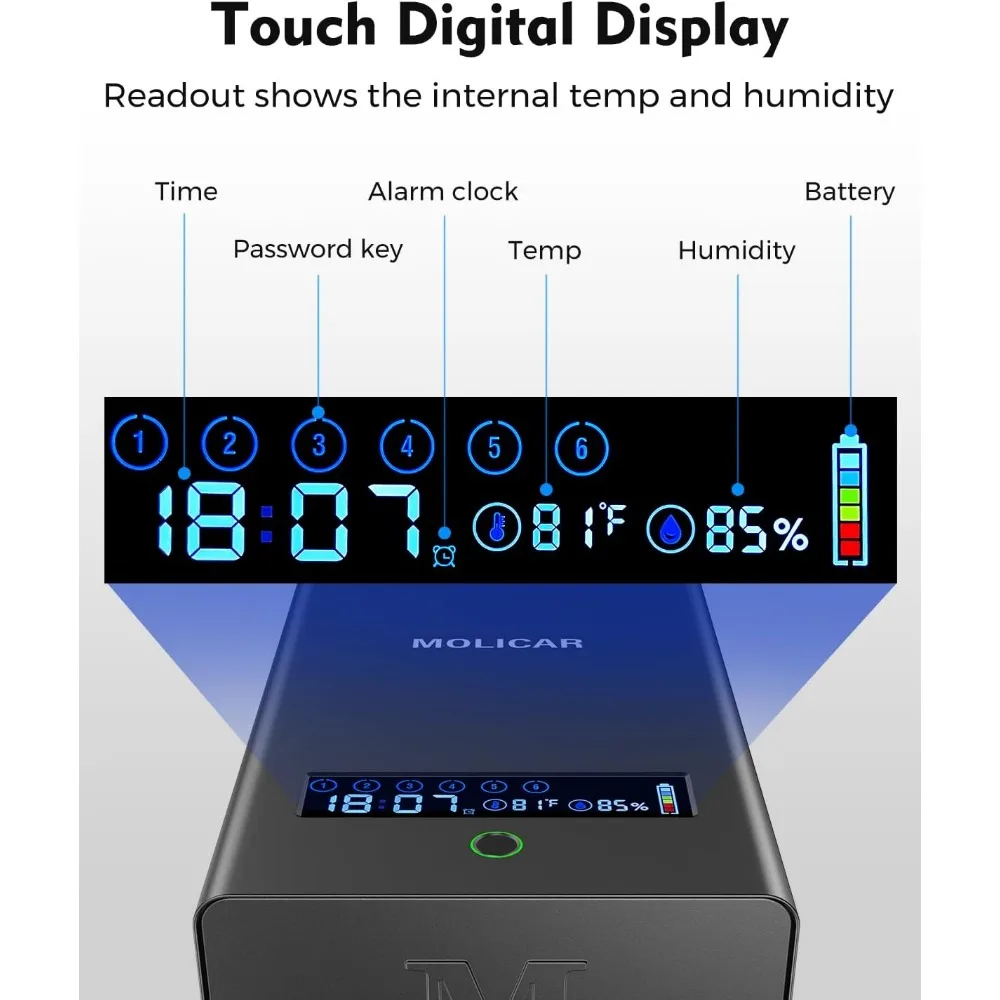 Gun Safe for Handgun, Alarm Clock Biometric Pistol Safe Fingerprint Handgun Safe with Touchscreen Keypad LCD of Temp, Humidity,