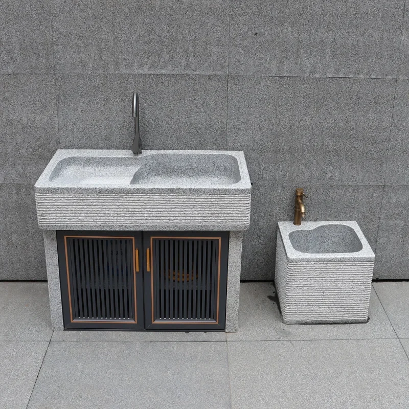 Natural granite stone laundry pool with rubbing board Outdoor stone washbasin Garden vegetable sink Household