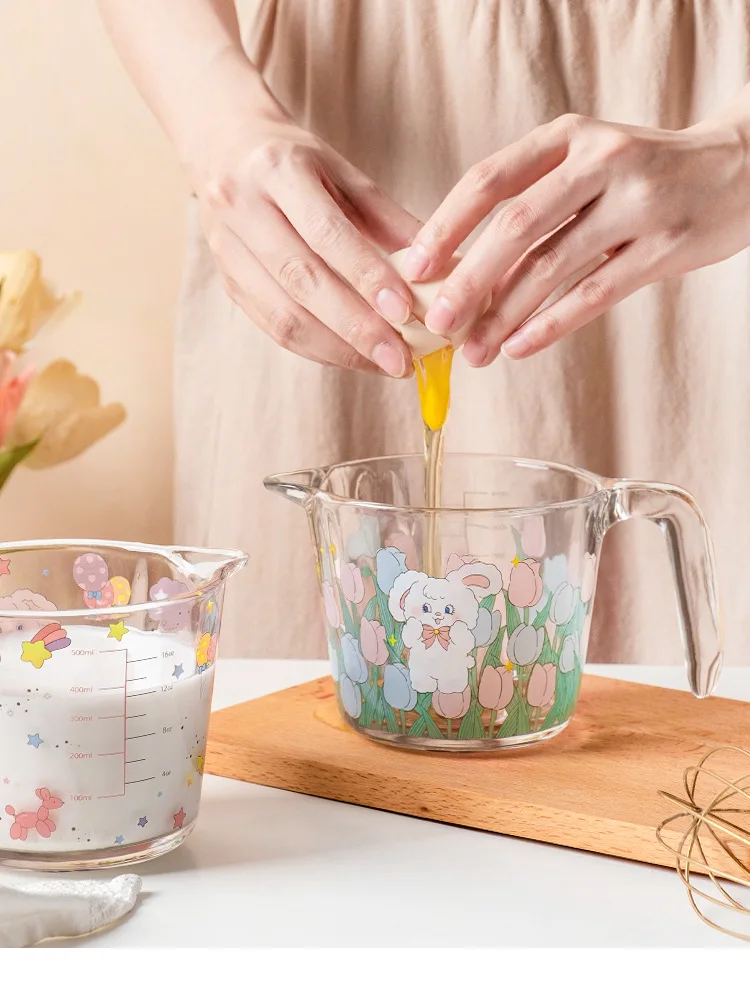 Rabbit Cute Glass Measuring Cup with Handle Glass Milk Juice Cup Scale Jars Household Kitchen Gadgets Baking Cooking Tool