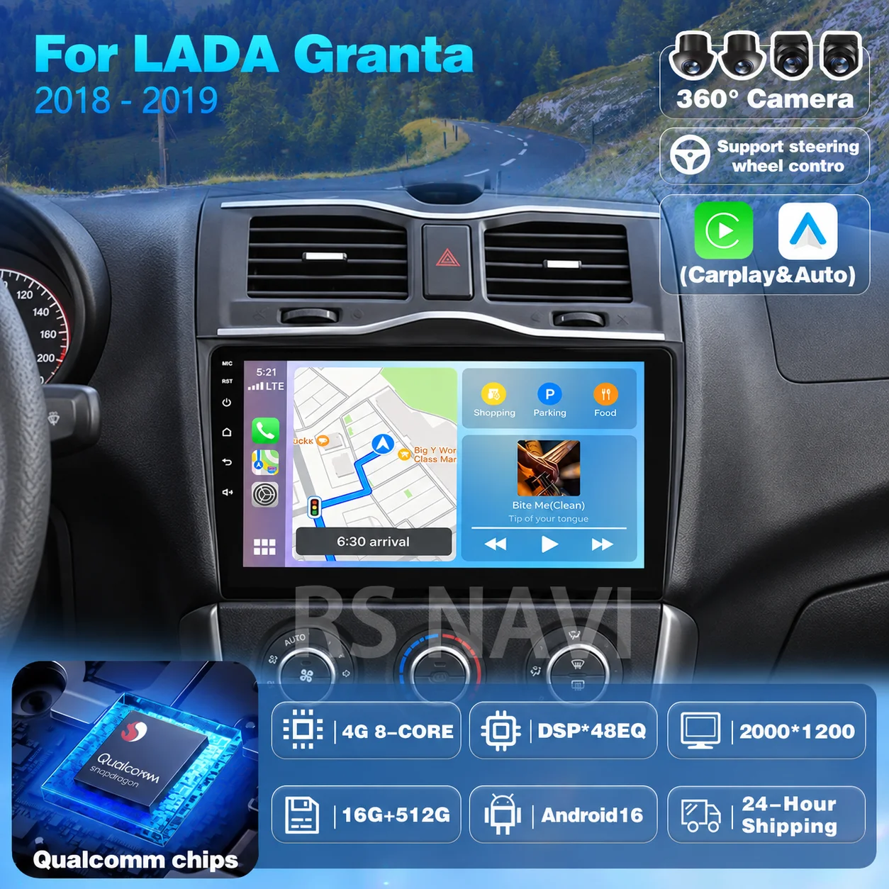 Plug and Play Android 16 Carplay Auto Qualcomm Screen Car Radio Player For LADA Granta 2018 - 2019 GPS Stereo 4G BT Multimedia