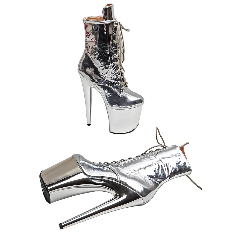 Leecabe  20CM/8Inch shiny  PU Upper  Trend fashion electroplate high heel platform stripper heel   Pole Dance boots