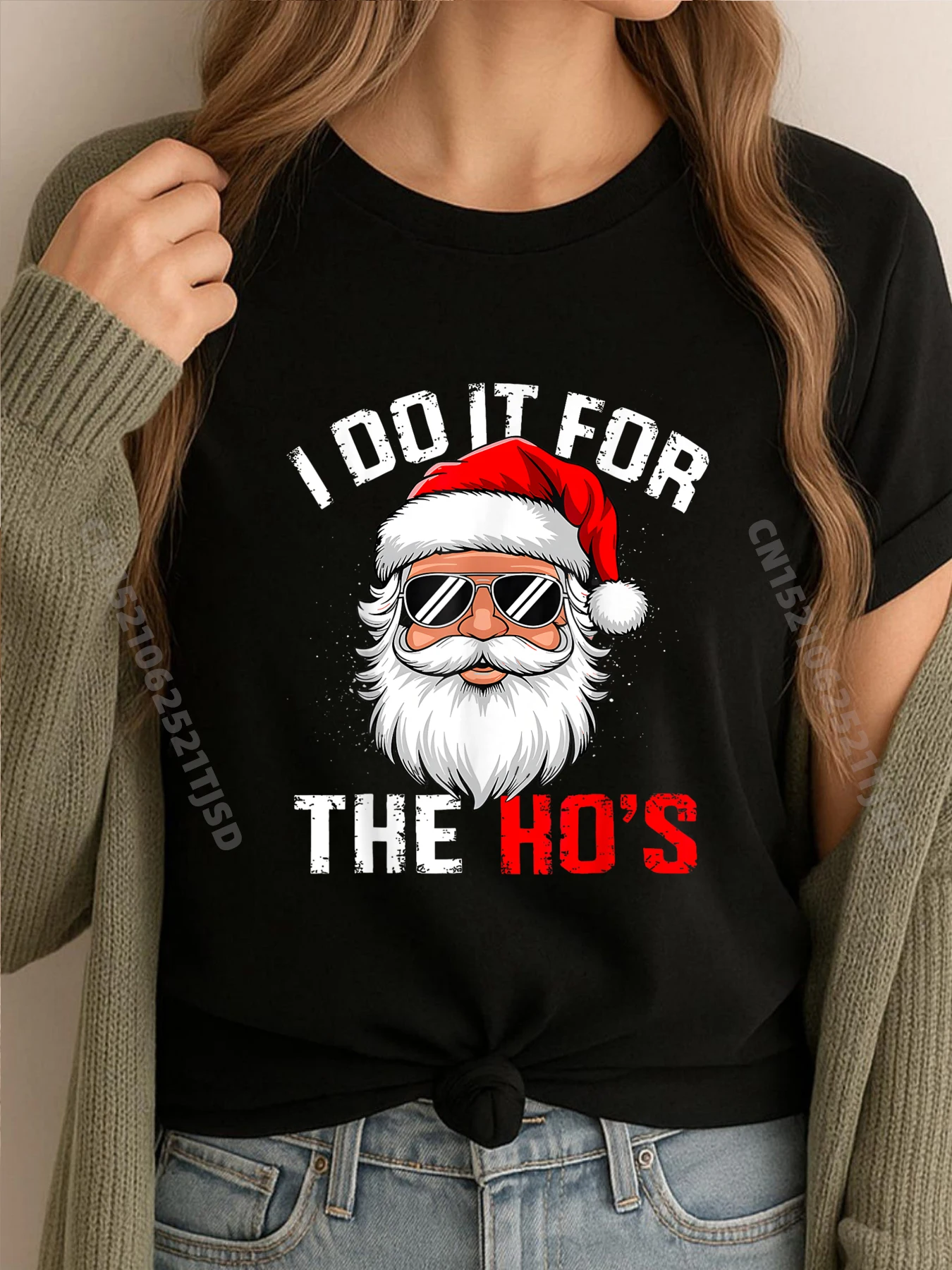 

I Do It For The Hos Необычные рождественские забавные футболки с изображением Санта-Клауса, женская и мужская одежда, футболка 2025 года для женщин