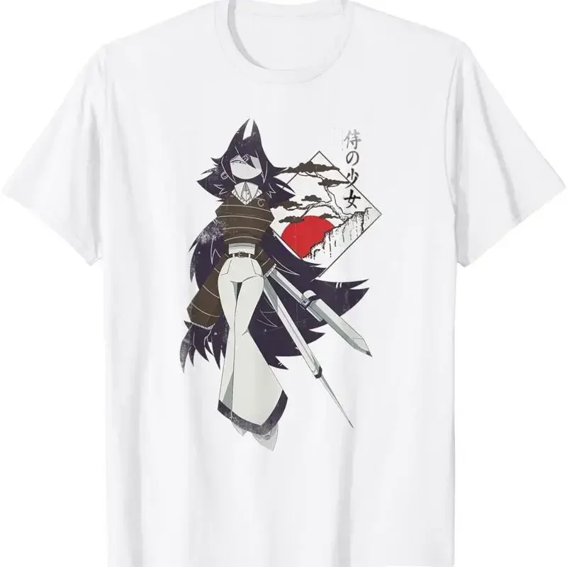 Samurai Girl Anime Graphic T Shirt Breathable Cotton Crew Neck Graphic Tee for Men