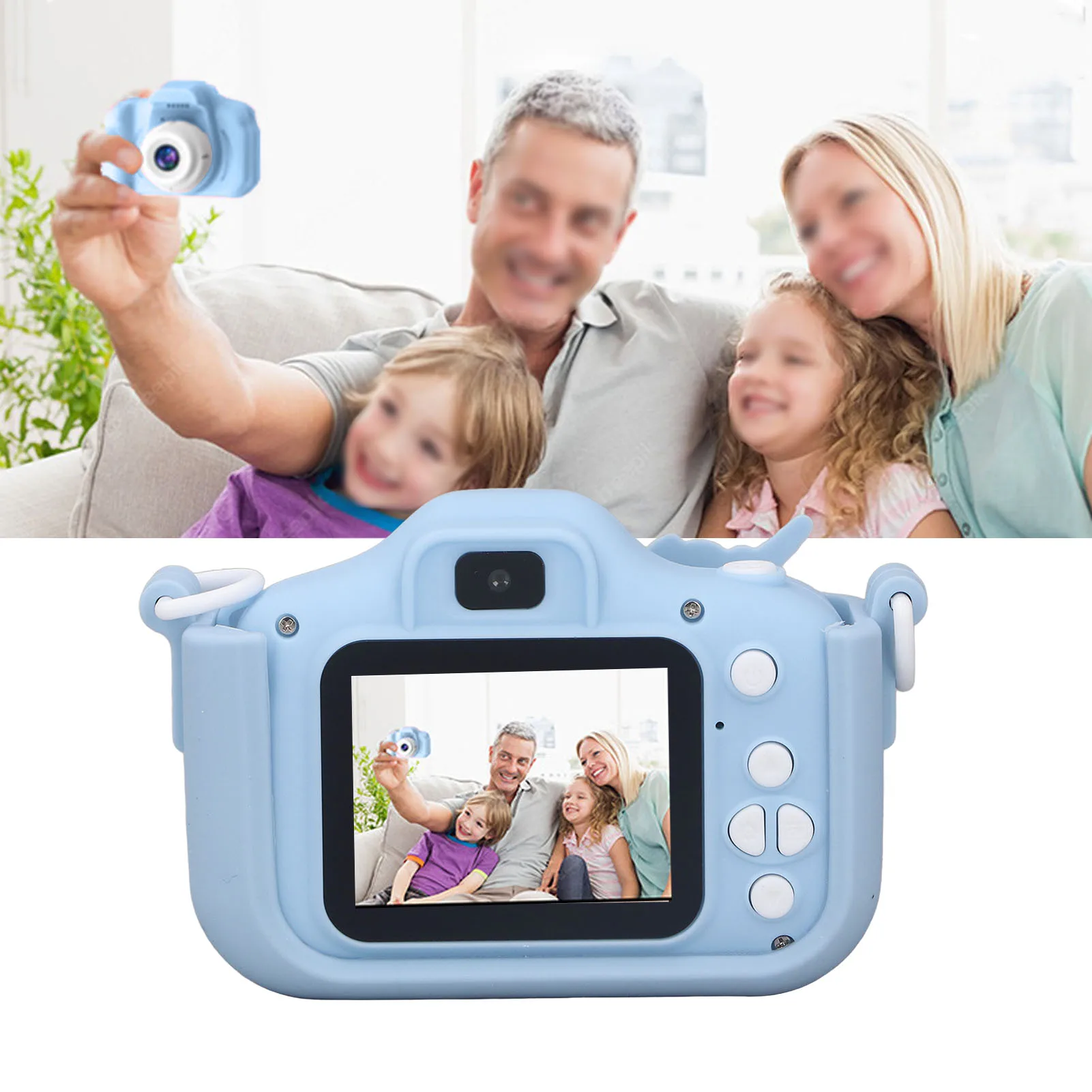 ZK20 Kids Camera Toys Digital Photo Video Recording Camcorder Cute Cartoon Patterned Portable Camera for Child Blue