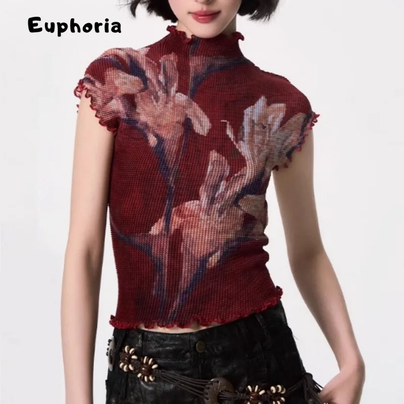 Euphoria Japanese Y2k Gyaru Print Graphic T-Shirts Shoujo Coquette Kawaii Tees Short Sleeve Crop Tops 2000s Cute Core Kawaii