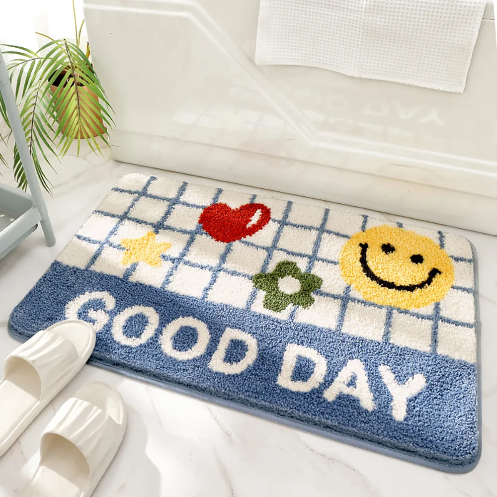 Inyahome Bathroom Mat Flower Pattern Non-Slip Soft Bath Rug for Bathtub Shower Indoor Mats Fade Resistant Cute Bathroom Decor