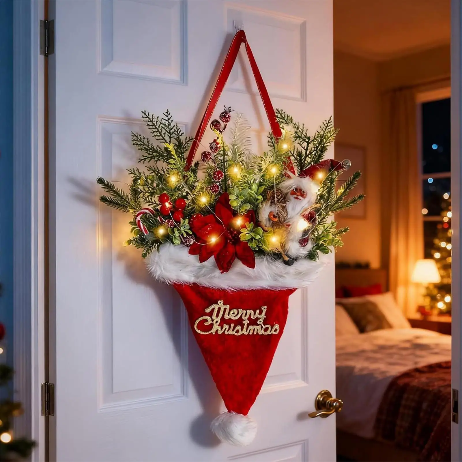 

Christmas Wreath Festive 27X15Inch Glowing Christmas Garland Decor For Kitchen Outdoor Winter Indoor Wall Holiday Home Mantle