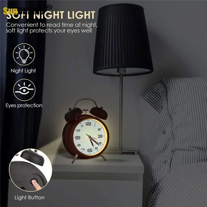 Vintage Alarm Clock with Loud Ringing, Silent Sweep Movement and Night Light, Perfect for Bedroom and Office