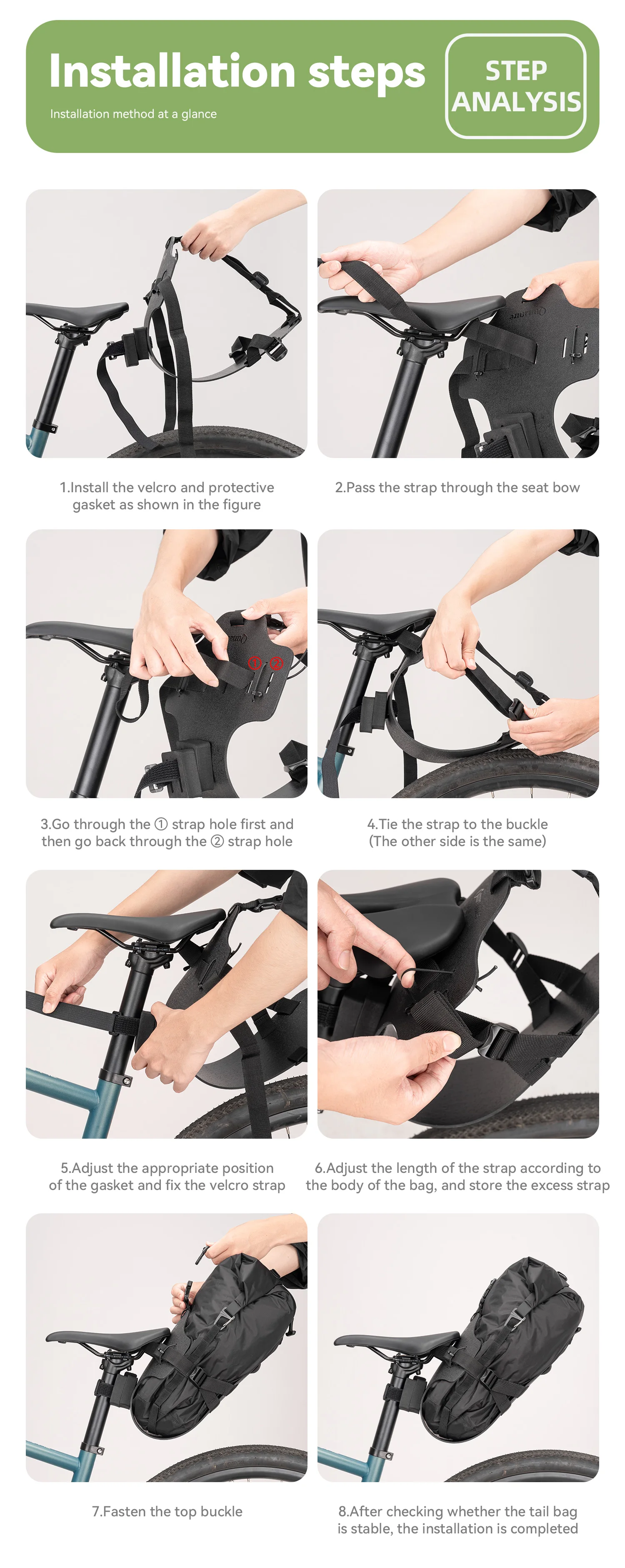 Qunature Bikepacking Packtaschen Wasserdichte Kompressionsbeutel für Rennrad und Mountainbike Leichte Faltbare Touring-Fahrradzubehör – Detail 27