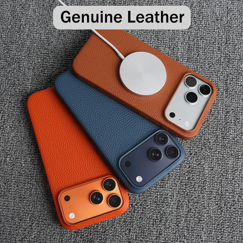 

Luxury Genuine Leather Magnetic Phone Case For Iphone 17 Pro Max 16 15 14 13 12 ProMax for Magsafe Wireless Charging Cover Funda