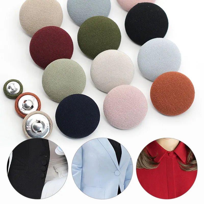 10Pcs Colorful Fabric Covered Button Metal Shank Round Buttons Sewing Clothing Dress Shirt Buckle Crafts Accessories 11mm-25mm