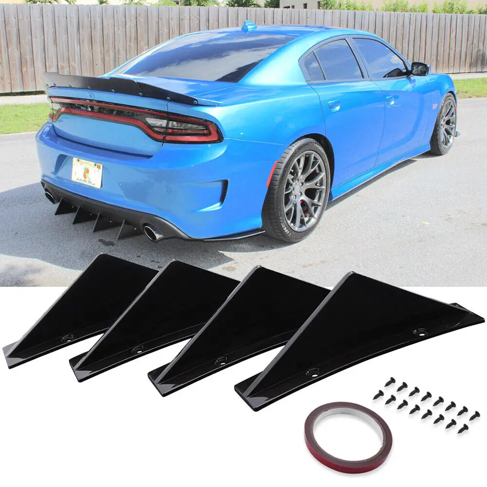 LAICY For Dodge Charger SXT SE SRT Car Curved Rear Bumper Diffuser Shark Fins Spoiler Lip Splitter Glossy Bumper Splitter