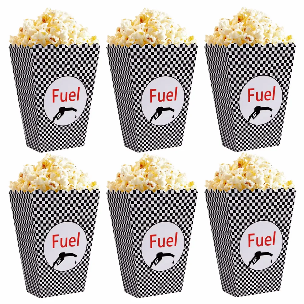 6Pcs Race Car Fuel Can Popcorn Treat Boxes Racing Birthday Party Candy Cookie Container Decor Baby Shower Supplies