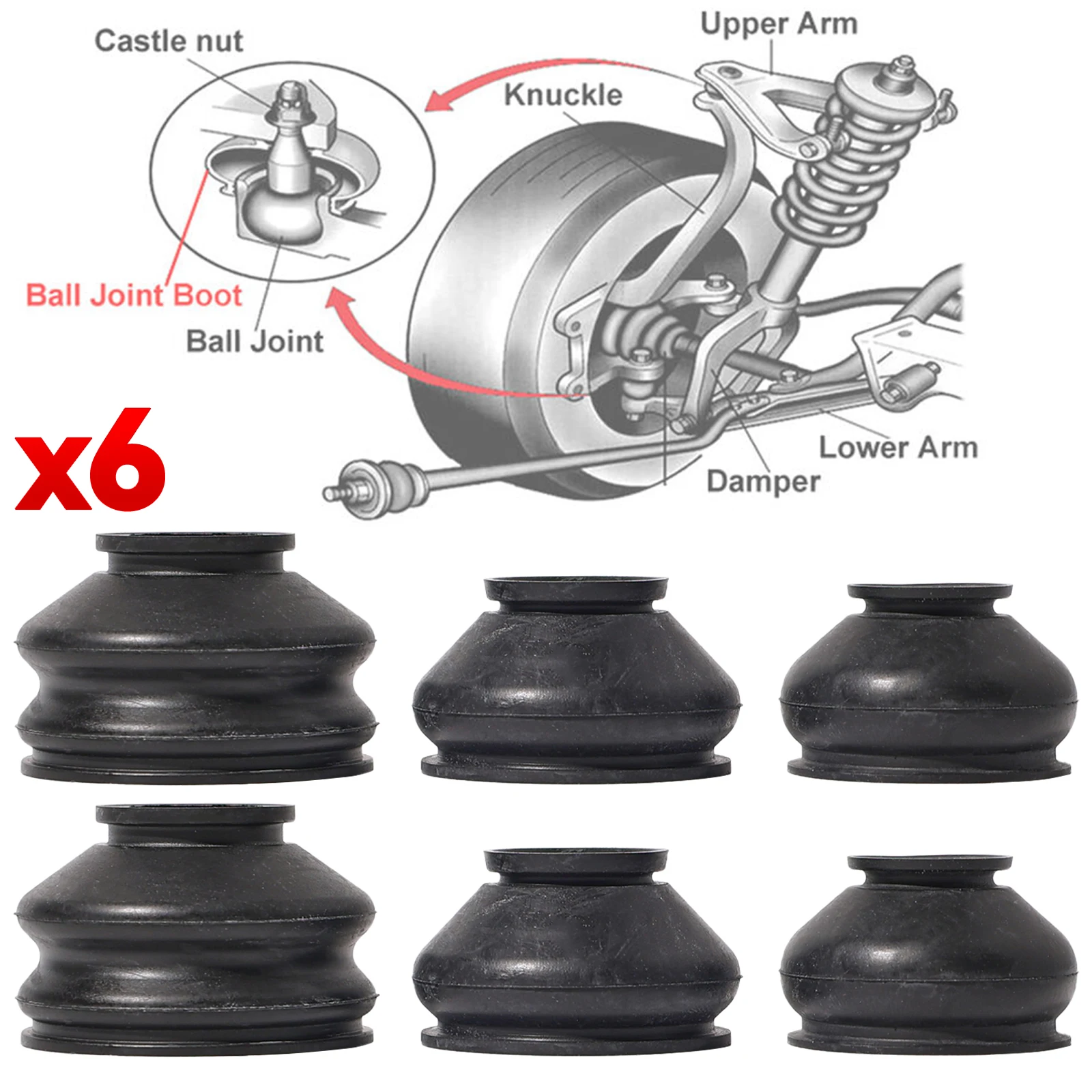 6x Universal Ball Joint Turn Rods Rubber Boot parapolvere sostituzione protezione del braccio di controllo accessori per lo sterzo della sospensione