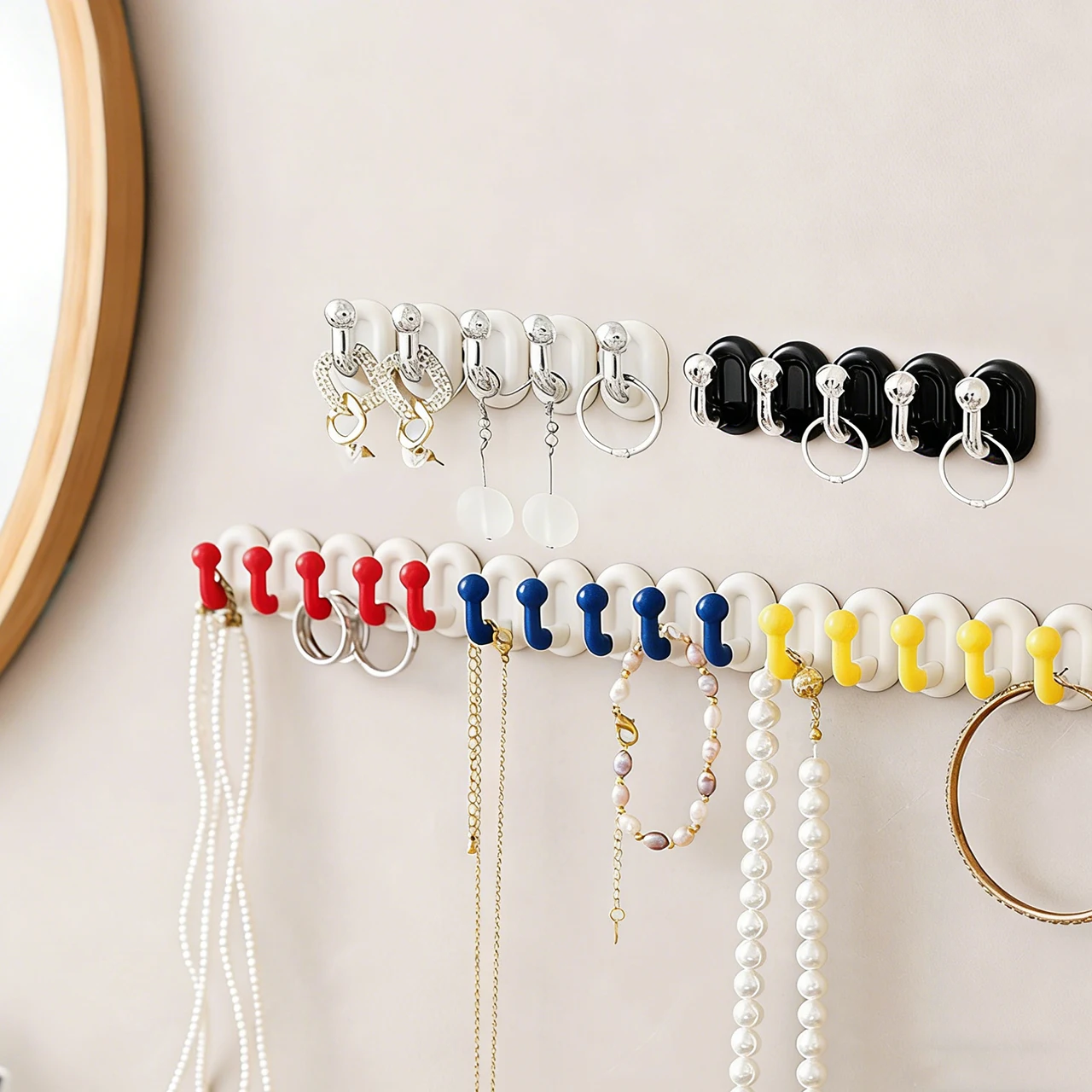 Mini 5 Row Hooks Holder Bathroom Towel Sponge Storage Rack Hat Clothes Seamless Organiser Hanger Kitchen Hooks