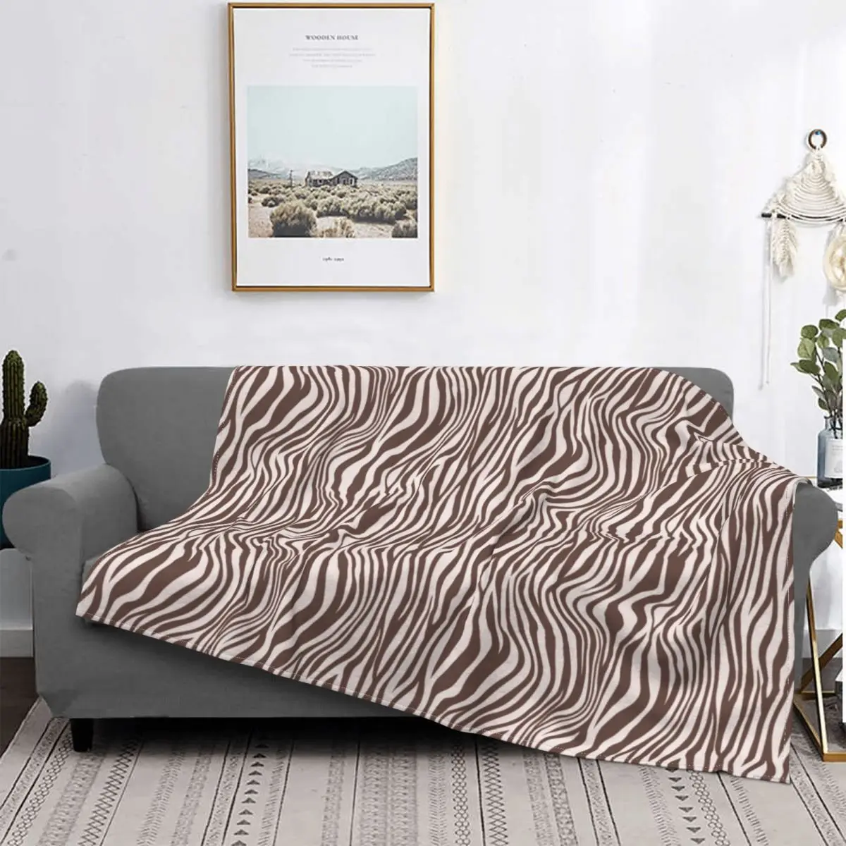 

Brown Cream Zebra Blanket Fleece Winter Skin Animal Multifunction Ultra-Soft Throw Blankets for Bed Car Bedspread