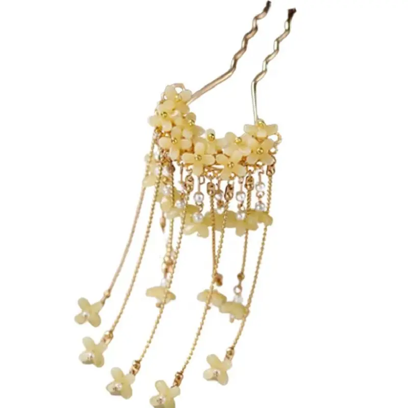 Ancient Style Osmanthus Hairpin with Tassels, Hanfu Hairpin, Ming-Style Accessories, Women's Hair Curtain, Step-Robe, Horse-Face Skirt Hair Ornament view 5