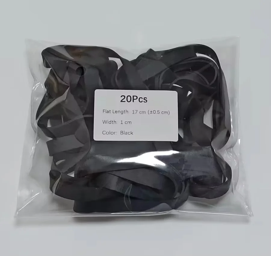 Platte lengte 17cm, zwarte rubberen banden, breedte 1cm, heavy-duty industriële band voor het verpakken van pakketten en vuilniszakken.