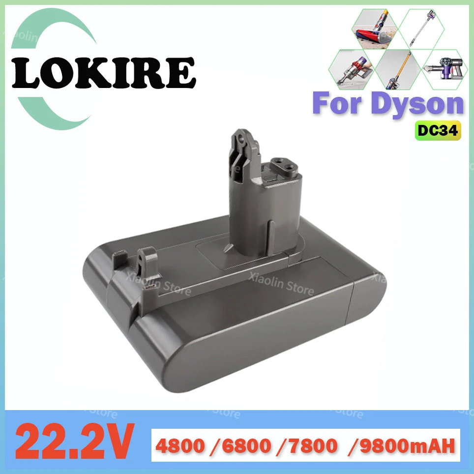 DC34 B-Type 22.2V 9800/7800/6800/4800mAH Lithium Ion Battery for For Dyson DC31 DC34 DC35 DC44 DC45 Replacement