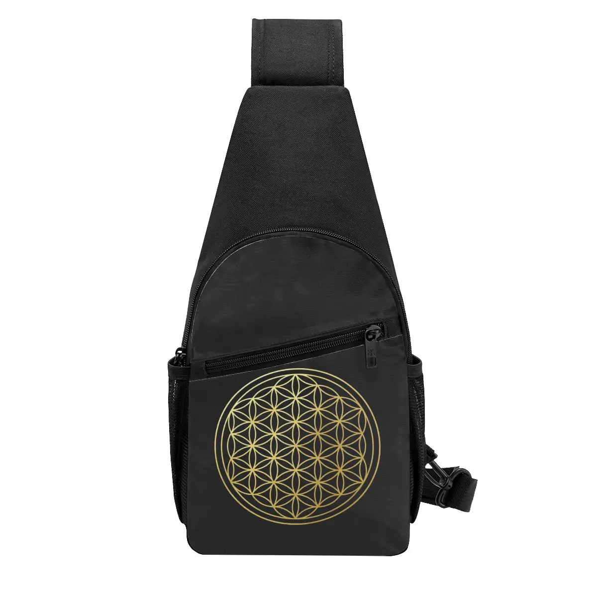 The Flower Of Life Gold Mandala Chest Bag Men Sling Crossbody Backpack Chest Bag Travel Hiking Daypack Shoulder Bag