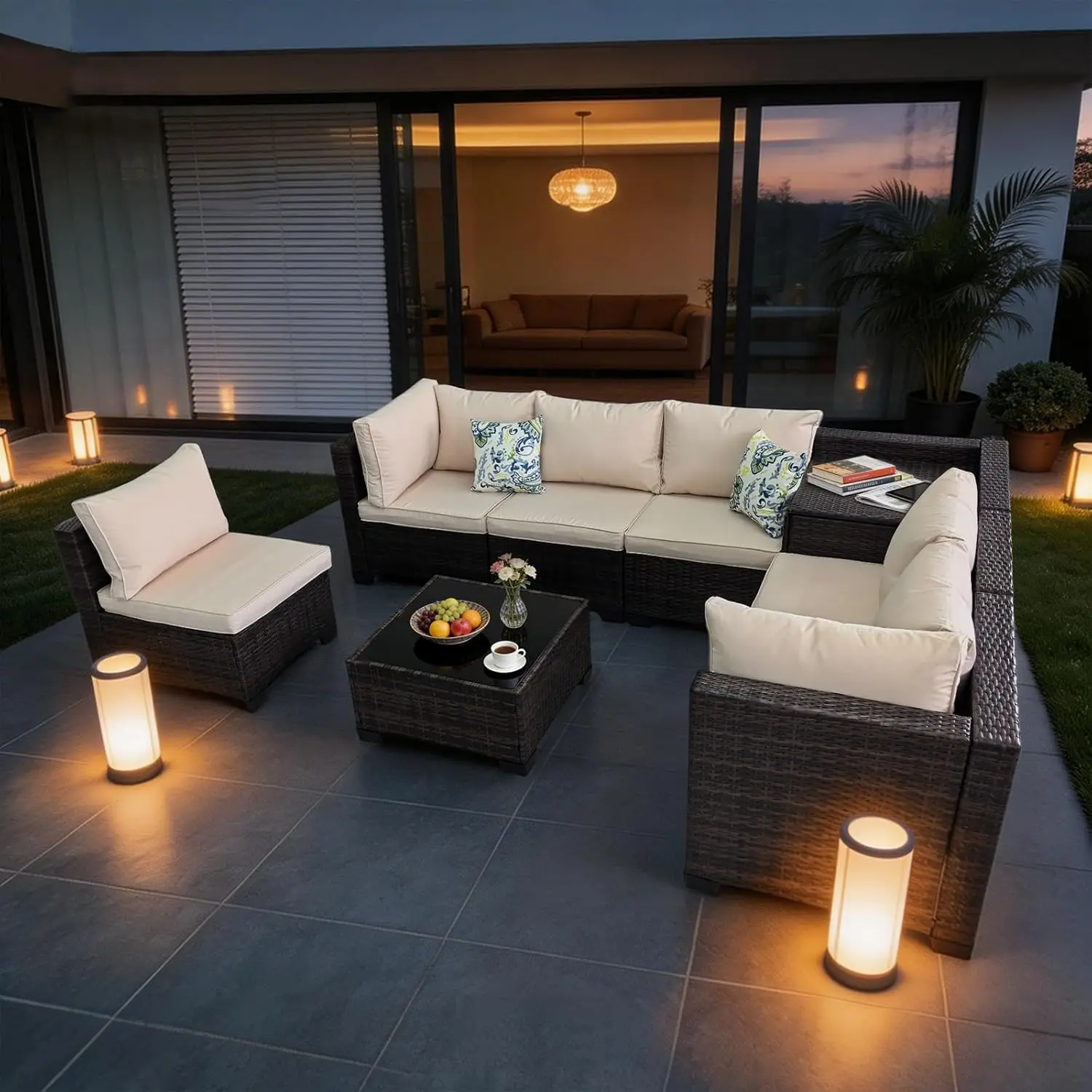 8 Pieces Patio Furniture Set With Storage, Outdoor Sectional Sofas, Customized