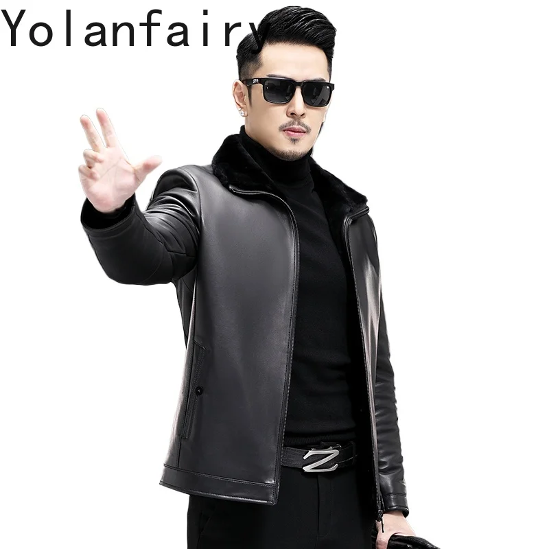 

YOLANFAIRY 2025 куртка из натуральной овчины, мужская осенне-зимняя повседневная куртка на шерстяной подкладке, мужские теплые меховые пальто с лацканами Abrigos