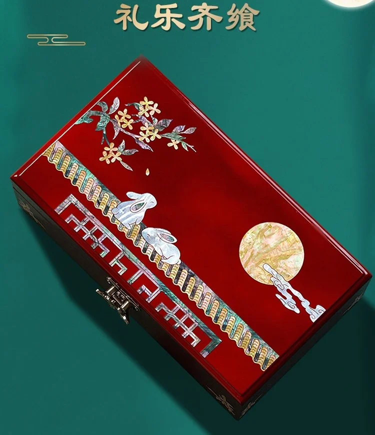 Premium Wood Jewelry Display Box Mother-of-Pearl Shell Mosaic Craft Velvet Lined 2-Layer Cabinet Elegant Marriage Proposal Gift