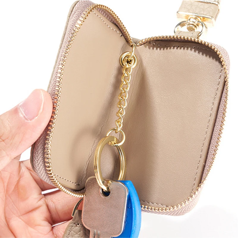 Real Leather Custom Initial Man Key Wallet Zip Portable Key Chain Bag Engrave Logo Fashion Business Key Ring Woman Coin Purse