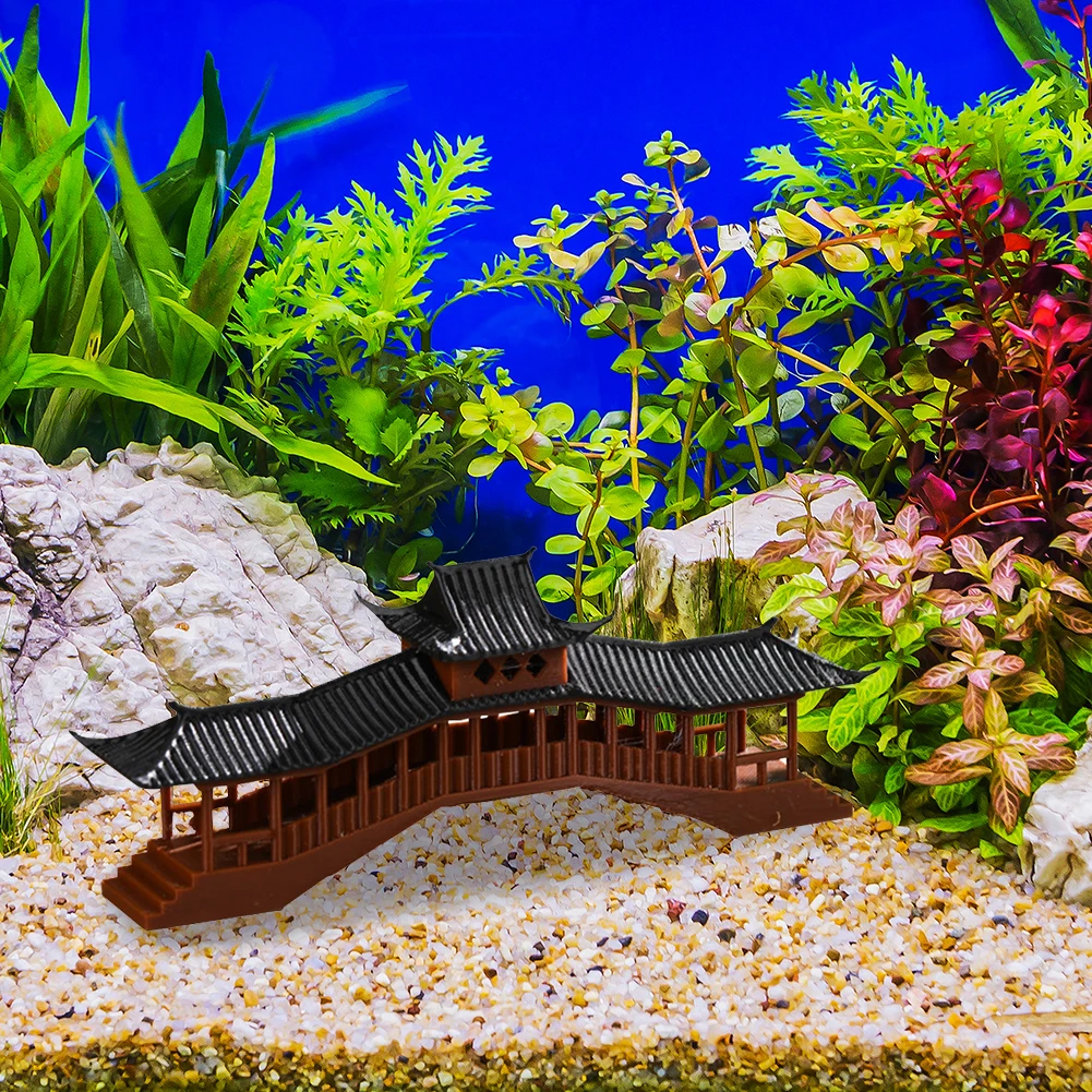 Aquarium Ornament Fish Tank Landscaping Resin Classical Hiding Cave Fish Tank Decor Aquarium Bridge Pavilion Rockery Ornament Ac