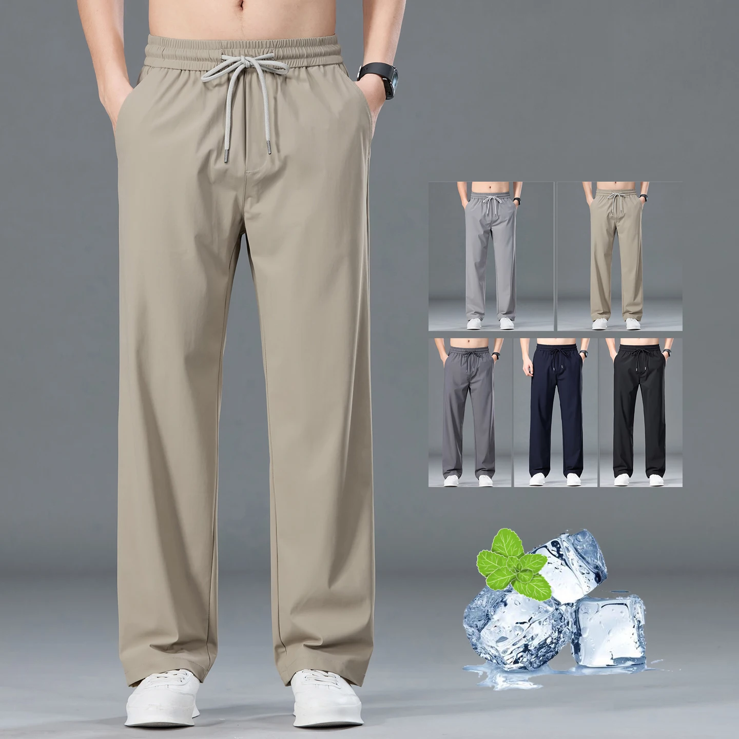 Sommer Herren Klassische Hochelastische Freizeithose Gerade Hose Business Polyamidfaser Jogger Arbeitshose Chino Vatertag